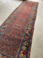 3’10 x 10’5 Antique Persian Bidjar with Rose Garden border #2725 - Blue Parakeet Rugs