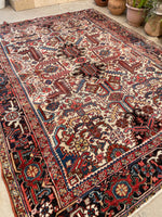 8'1 X 10'4 Antique 1920s Ivory ground Rug #1858 / 8x10 Vintage Rug - Blue Parakeet Rugs
