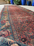 3’10 x 10’5 Antique Persian Bidjar with Rose Garden border #2725 - Blue Parakeet Rugs