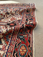 8'1 X 10'4 Antique 1920s Ivory ground Rug #1858 / 8x10 Vintage Rug - Blue Parakeet Rugs