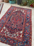 4'5 x 6'7 Antique jewel toned Malayer rug #2031 / 4x7 Vintage Rug - Blue Parakeet Rugs
