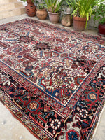 8'1 X 10'4 Antique 1920s Ivory ground Rug #1858 / 8x10 Vintage Rug - Blue Parakeet Rugs