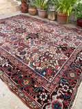8'1 X 10'4 Antique 1920s Ivory ground Rug #1858 / 8x10 Vintage Rug - Blue Parakeet Rugs