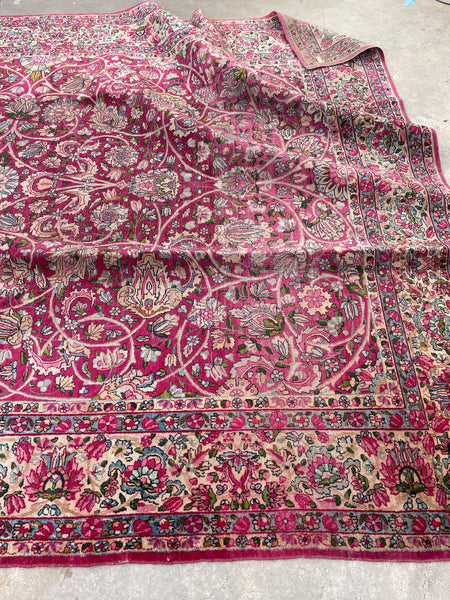 8'9 x 11'9 Rose Pink Persian Kerman rug #2208 / 9x12 Vintage Rug - Blue Parakeet Rugs