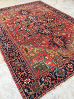 7'9 x 10'6 Antique Heriz Rug - Blue Parakeet Rugs