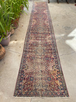 2'11 X 17'9 Antique Skinny 1880s Kerman Runner #1859 / 3x18 Vintage Skinny Runner - Blue Parakeet Rugs
