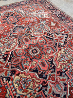 7'8 x 11'1 Antique Heriz rug #2209 / 8x11 Vintage Rug - Blue Parakeet Rugs