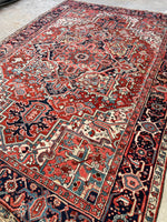 7'8 x 11'1 Antique Heriz rug #2209 / 8x11 Vintage Rug - Blue Parakeet Rugs