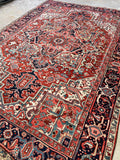 7'8 x 11'1 Antique Heriz rug #2209 / 8x11 Vintage Rug - Blue Parakeet Rugs