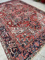 7'8 x 11'1 Antique Heriz rug #2209 / 8x11 Vintage Rug - Blue Parakeet Rugs