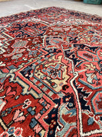 7'8 x 11'1 Antique Heriz rug #2209 / 8x11 Vintage Rug - Blue Parakeet Rugs