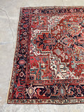 7'8 x 11'1 Antique Heriz rug #2209 / 8x11 Vintage Rug - Blue Parakeet Rugs