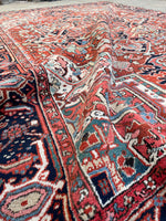 7'8 x 11'1 Antique Heriz rug #2209 / 8x11 Vintage Rug - Blue Parakeet Rugs