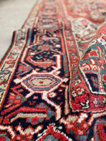 7'8 x 11'1 Antique Heriz rug #2209 / 8x11 Vintage Rug - Blue Parakeet Rugs