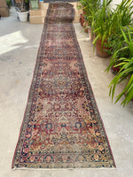 2'11 X 17'9 Antique Skinny 1880s Kerman Runner #1859 / 3x18 Vintage Skinny Runner - Blue Parakeet Rugs