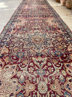 2'11 X 17'9 Antique Skinny 1880s Kerman Runner #1859 / 3x18 Vintage Skinny Runner - Blue Parakeet Rugs