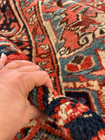 7'8 x 11'1 Antique Heriz rug #2209 / 8x11 Vintage Rug - Blue Parakeet Rugs