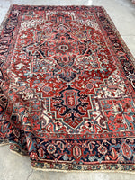 7'8 x 11'1 Antique Heriz rug #2209 / 8x11 Vintage Rug - Blue Parakeet Rugs