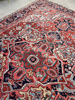 7'8 x 11'1 Antique Heriz rug #2209 / 8x11 Vintage Rug - Blue Parakeet Rugs