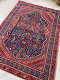 4' x 5'7 Antique Kurdish rug #2033 / 4x6 Vintage Rug - Blue Parakeet Rugs