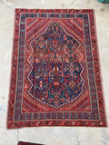 4' x 5'7 Antique Kurdish rug #2033 / 4x6 Vintage Rug - Blue Parakeet Rugs