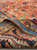 7'5 x 8'2 square antique Persian Heriz Rug - Blue Parakeet Rugs