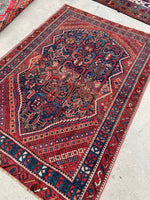 4' x 5'7 Antique Kurdish rug #2033 / 4x6 Vintage Rug - Blue Parakeet Rugs