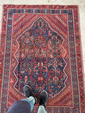 4' x 5'7 Antique Kurdish rug #2033 / 4x6 Vintage Rug - Blue Parakeet Rugs