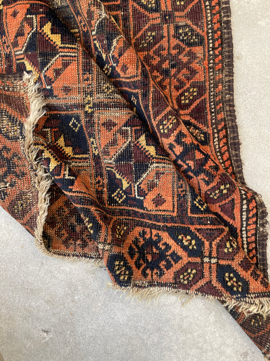2'9 X 5' Antique Baluch Scatter Rug #1860 / 3x5 Vintage Rug – Blue ...