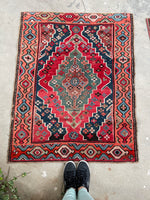 3'3 x 4'2 Antique Lenkoran Caucasian scatter rug #2035 / 3x4 Vintage Rug - Blue Parakeet Rugs