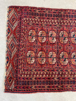 3' X 4'5 Antique Yalemeh Turkoman Rug #1862 / 3x4 Vintage Rug - Blue Parakeet Rugs