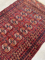 3' X 4'5 Antique Yalemeh Turkoman Rug #1862 / 3x4 Vintage Rug - Blue Parakeet Rugs