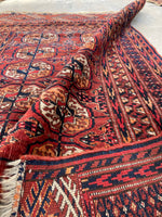 3' X 4'5 Antique Yalemeh Turkoman Rug #1862 / 3x4 Vintage Rug - Blue Parakeet Rugs