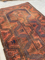 3'1 X 4'9 Antique nomadic Baluchi Rug #1863 / 3x5 Vintage Rug - Blue Parakeet Rugs