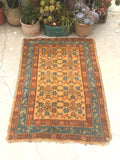 4' x 5'9 antique Persian Malayer with saffron ground - Blue Parakeet Rugs