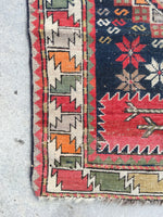 3'3 x 5' antique Caucasian rug / 3x5 worn rug / distressed vintage rug - Blue Parakeet Rugs