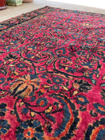 5'4 x 6'10 Antique Full Pile Berry Lilihan rug #2358 - Blue Parakeet Rugs
