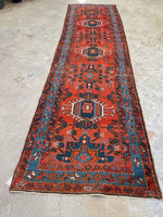 3'1 x 11'6 Antique Burnt Orange Persian Heriz Runner #2359 - Blue Parakeet Rugs