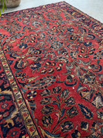 5'1 x 6'3 Antique floral 1920s wool rug #1867 / 5x6 Vintage Rug - Blue Parakeet Rugs