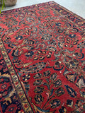 5'1 x 6'3 Antique floral 1920s wool rug #1867 / 5x6 Vintage Rug - Blue Parakeet Rugs