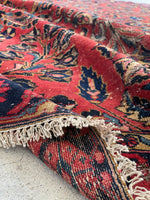 5'1 x 6'3 Antique floral 1920s wool rug #1867 / 5x6 Vintage Rug - Blue Parakeet Rugs