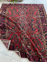 5'1 x 6'3 Antique floral 1920s wool rug #1867 / 5x6 Vintage Rug - Blue Parakeet Rugs
