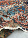 9'8 x 12'5 Antique Heriz with French Blue Corners - Blue Parakeet Rugs