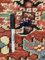 7'8 x 10'2 Antique tribal Heriz rug w/ French blue borders #2038 / 8x10 Vintage Rug - Blue Parakeet Rugs