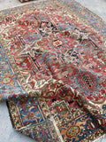 7'8 x 10'2 Antique tribal Heriz rug w/ French blue borders #2038 / 8x10 Vintage Rug - Blue Parakeet Rugs