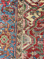 7'8 x 10'2 Antique tribal Heriz rug w/ French blue borders #2038 / 8x10 Vintage Rug - Blue Parakeet Rugs