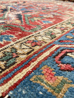 7'8 x 10'2 Antique tribal Heriz rug w/ French blue borders #2038 / 8x10 Vintage Rug - Blue Parakeet Rugs