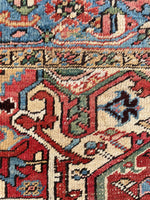 7'8 x 10'2 Antique tribal Heriz rug w/ French blue borders #2038 / 8x10 Vintage Rug - Blue Parakeet Rugs