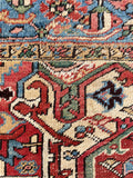 7'8 x 10'2 Antique tribal Heriz rug w/ French blue borders #2038 / 8x10 Vintage Rug - Blue Parakeet Rugs