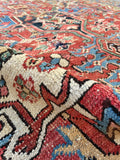 7'8 x 10'2 Antique tribal Heriz rug w/ French blue borders #2038 / 8x10 Vintage Rug - Blue Parakeet Rugs